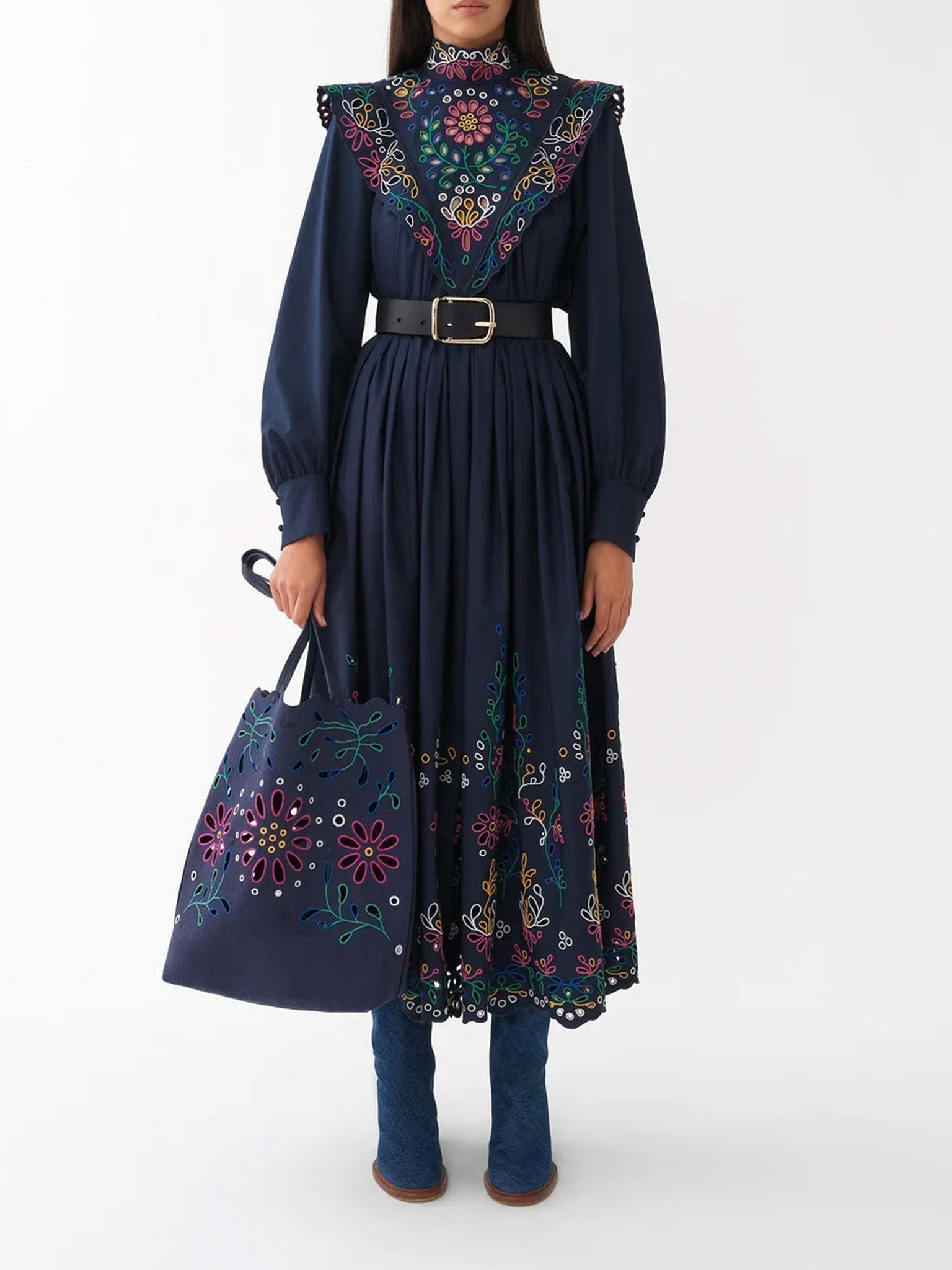Jupe plissée Flower perforée - Multicolor Blue