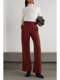 Pantalon évasé à boutons en laine - Burgundy