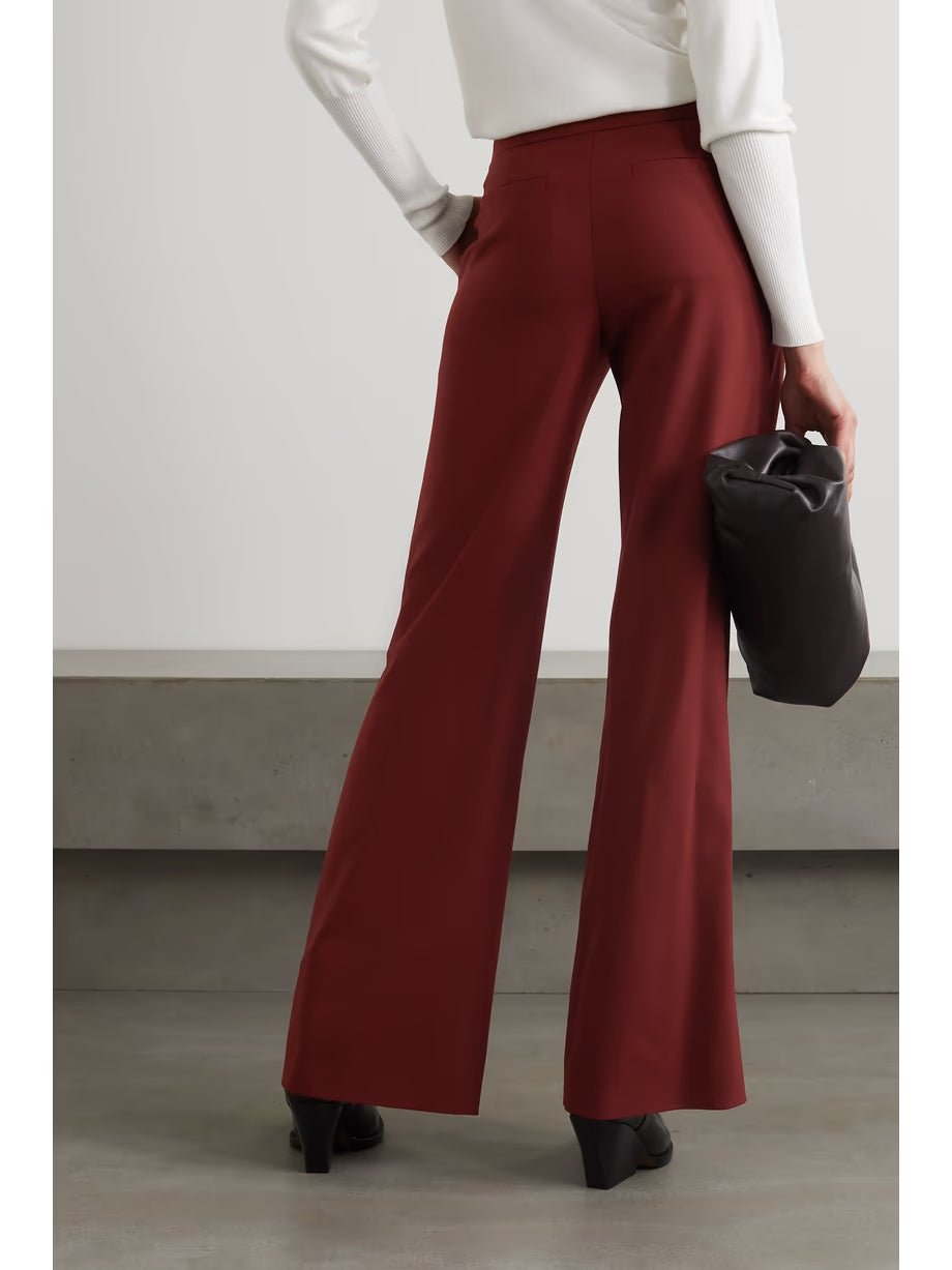 Pantalon évasé à boutons en laine - Burgundy