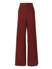 Pantalon évasé à boutons en laine - Burgundy