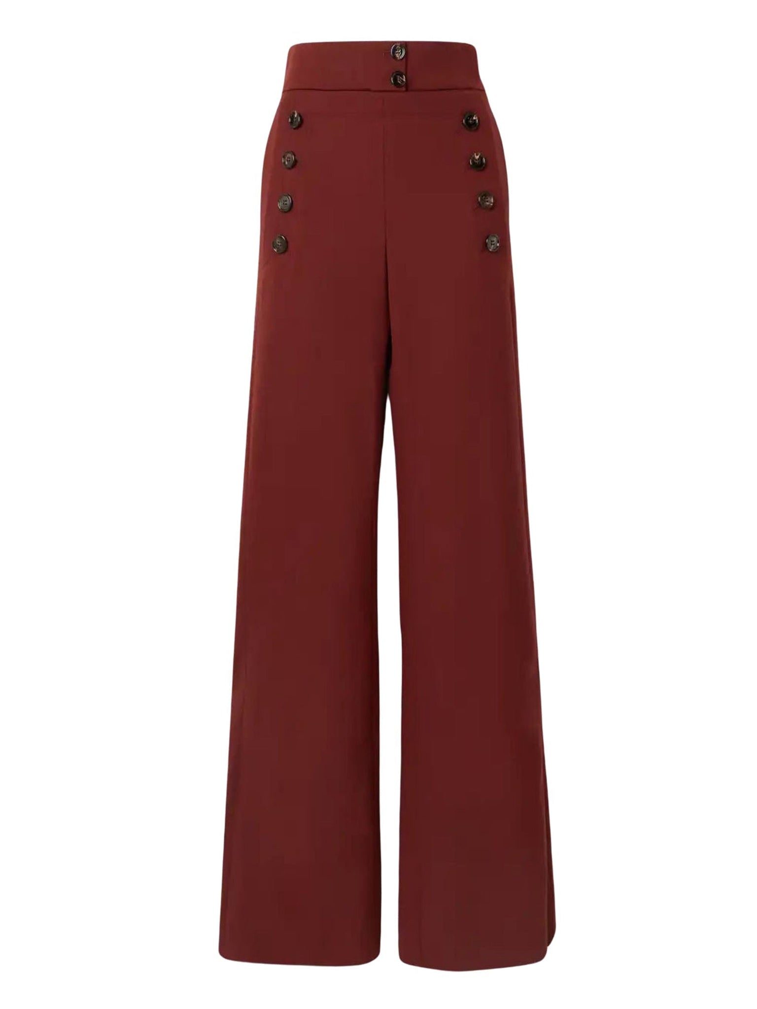 Pantalon évasé à boutons en laine - Burgundy