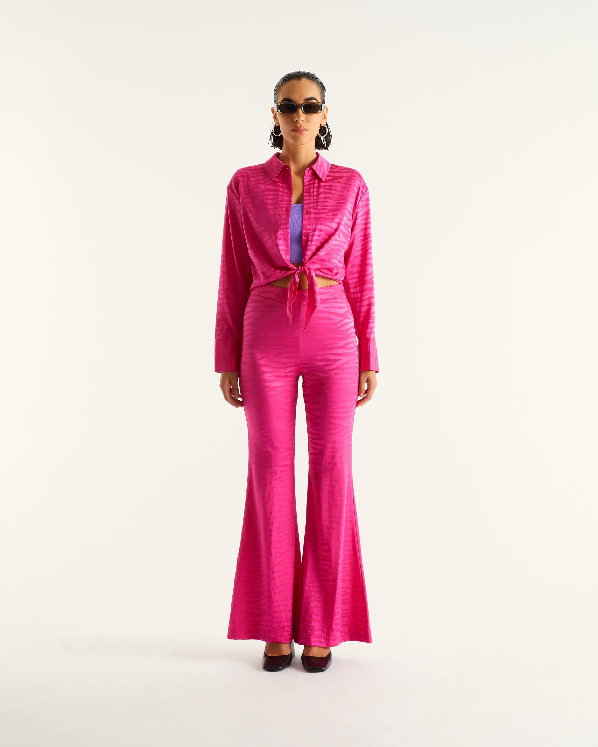 Chemise Emma en soie - Pink Jacquard
