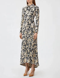 Robe longue à motif géométrique - Gold Black White Paco