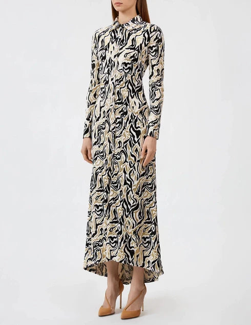 Robe longue à motif géométrique - Gold Black White Paco