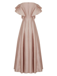 Robe mi-longue A.Ferretti épaules volantés - Rose