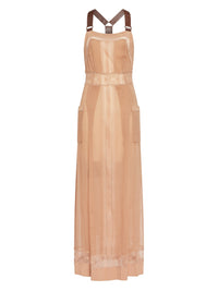 Robe longue A.Ferretti effet tablier en soie  - Beige