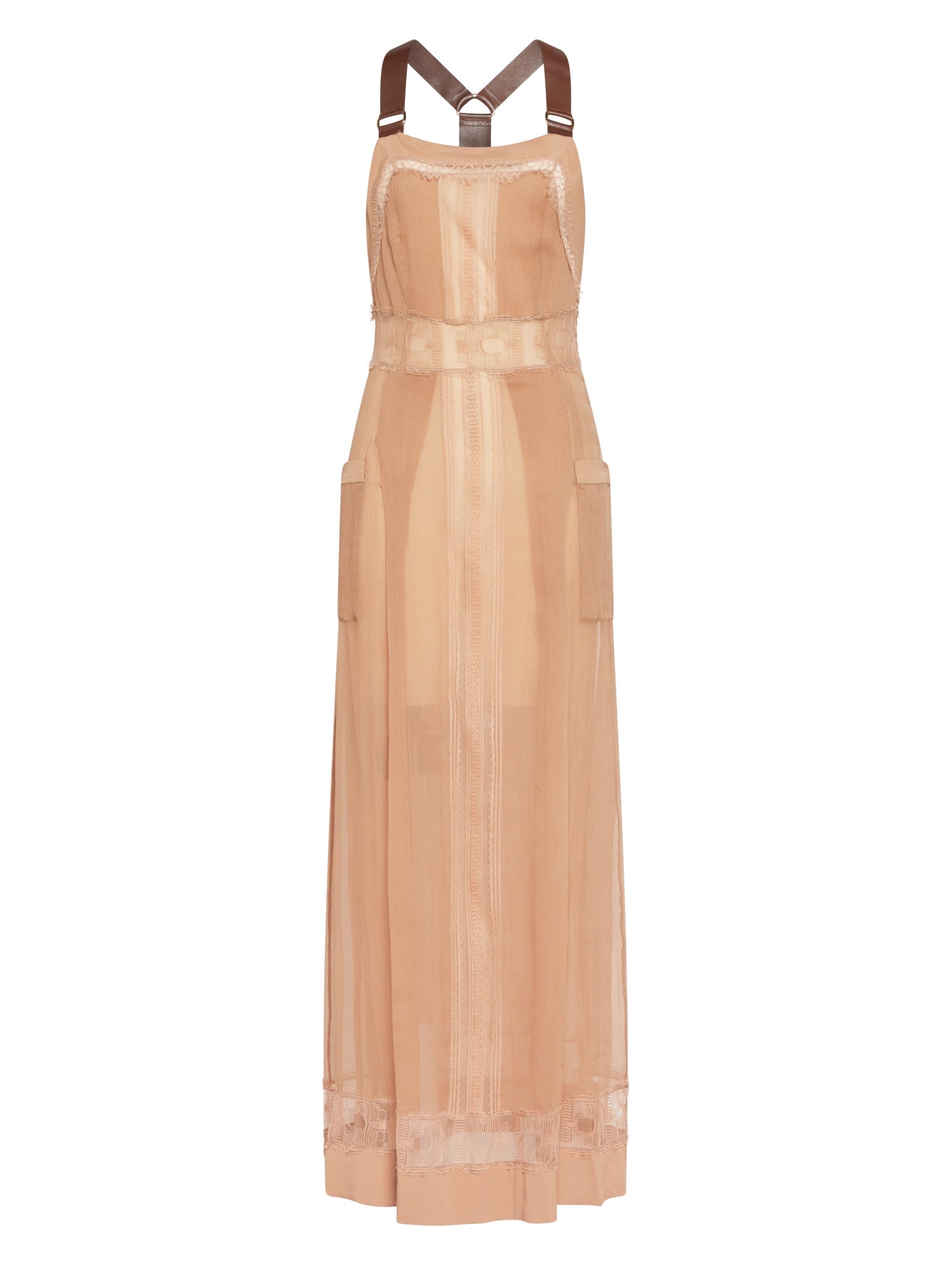 Robe longue A.Ferretti effet tablier en soie  - Beige