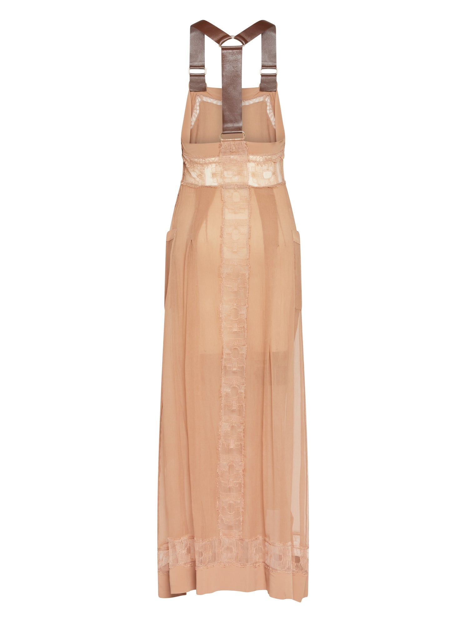 Robe longue A.Ferretti effet tablier en soie  - Beige