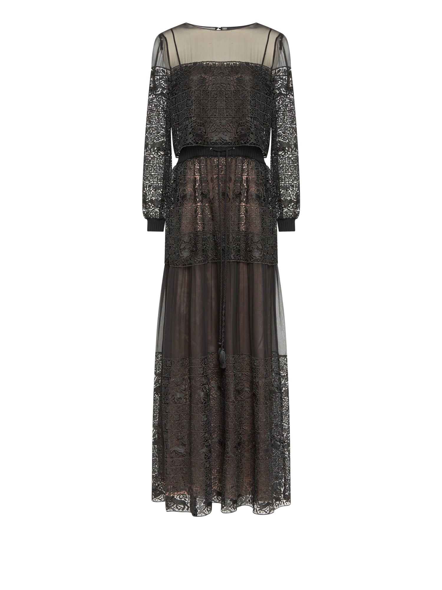 Robe longue A.Ferretti empiècement en macramé - Noir