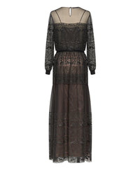 Robe longue A.Ferretti empiècement en macramé - Noir