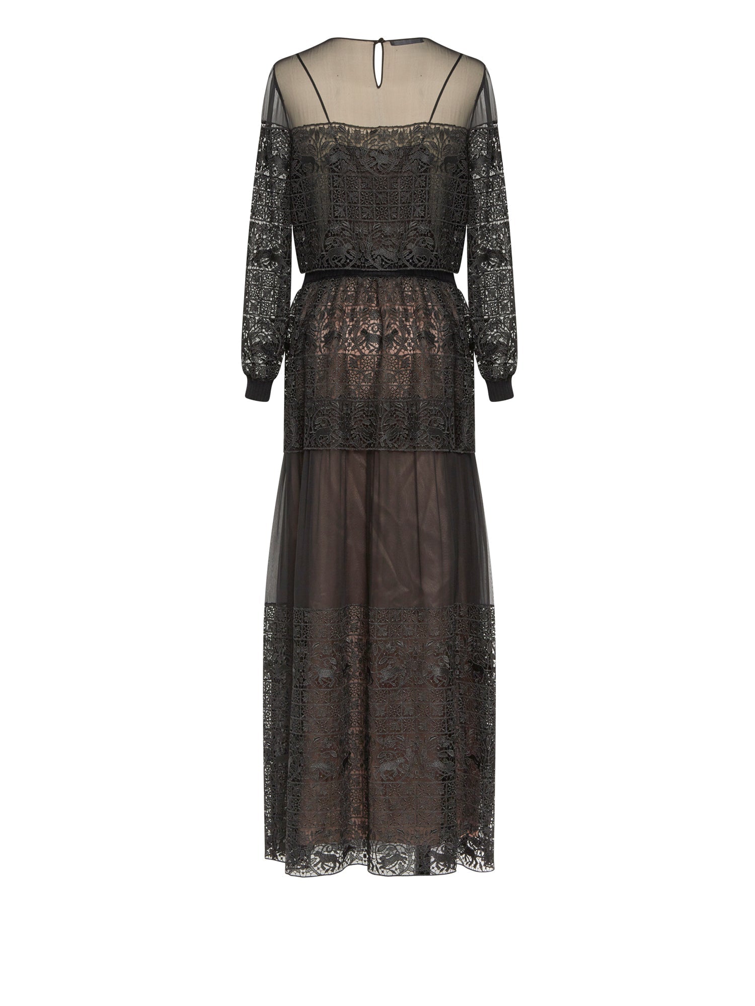 Robe longue A.Ferretti empiècement en macramé - Noir