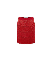 Jupe courte A.Ferretti à franges scintillantes - Rouge