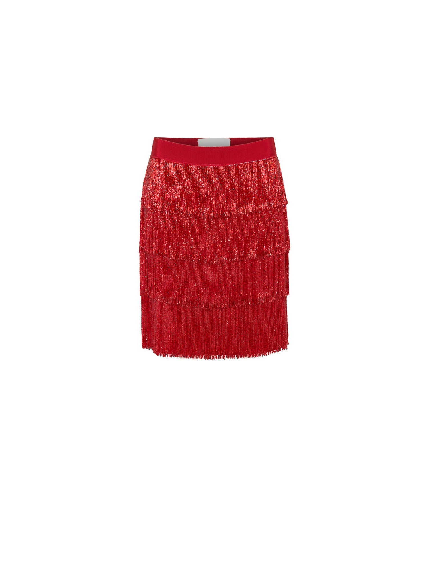 Jupe courte A.Ferretti à franges scintillantes - Rouge