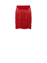 Jupe courte A.Ferretti à franges scintillantes - Rouge