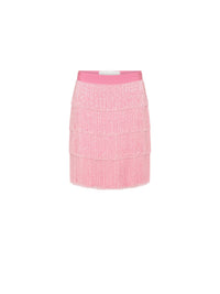 Jupe courte A.Ferretti à franges scintillantes - Rose