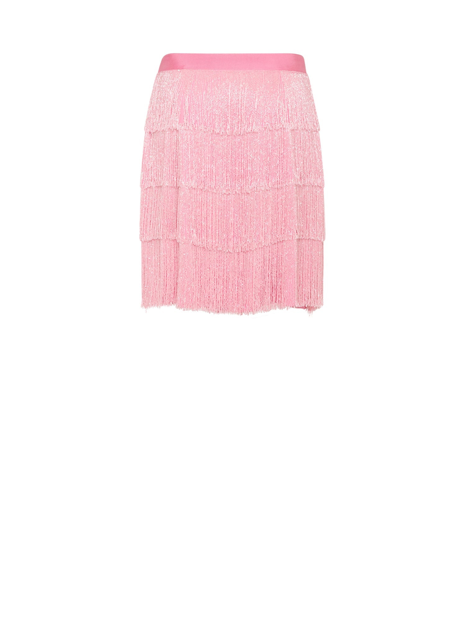 Jupe courte A.Ferretti à franges scintillantes - Rose