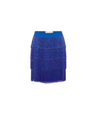 Jupe courte A.Ferretti à franges scintillantes - Bleu foncé