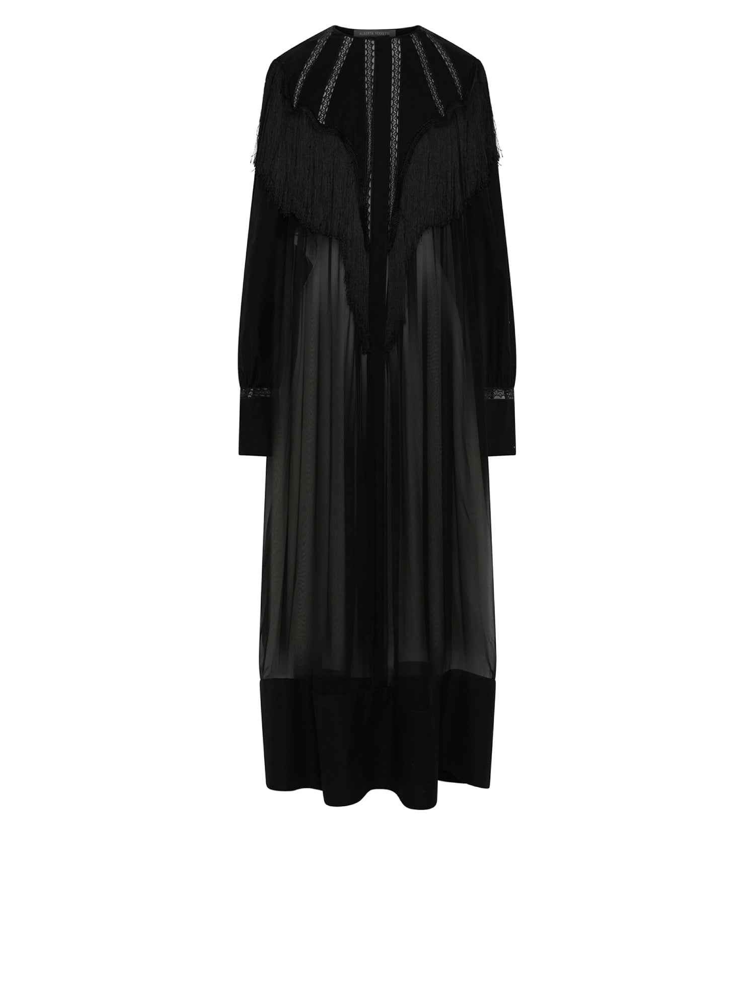 Robe mi-longue A.Ferretti jeu de tranprence en soie  - Noir