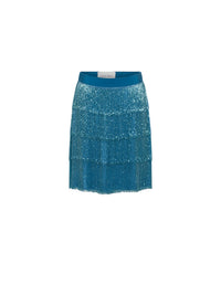 Jupe courte A.Ferretti à franges scintillantes - Bleu