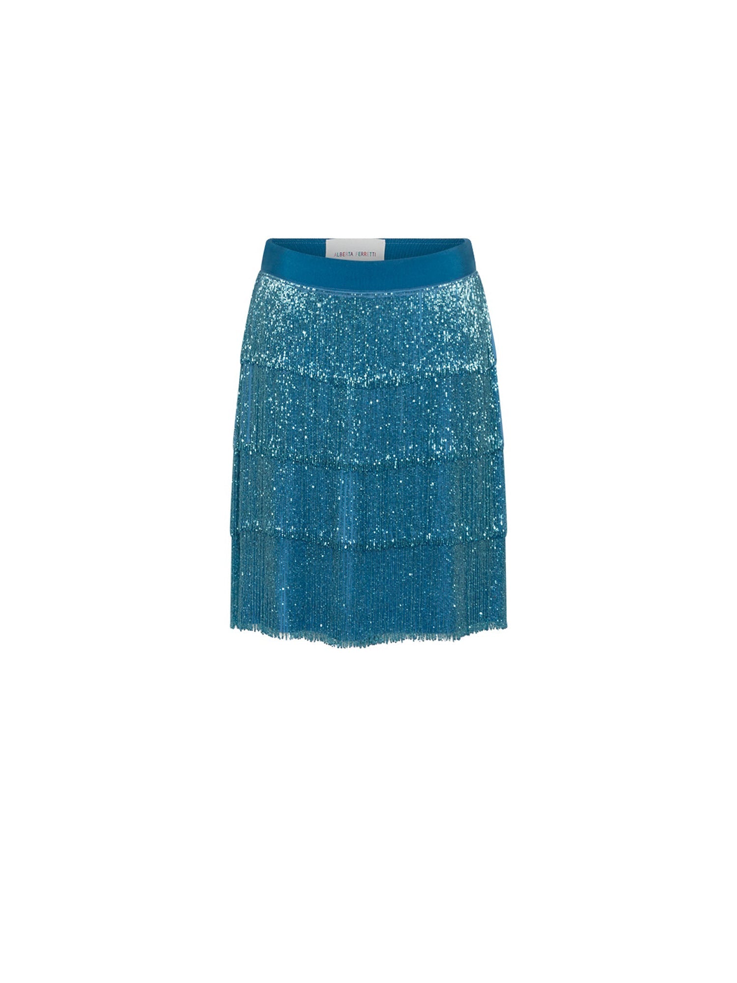 Jupe courte A.Ferretti à franges scintillantes - Bleu