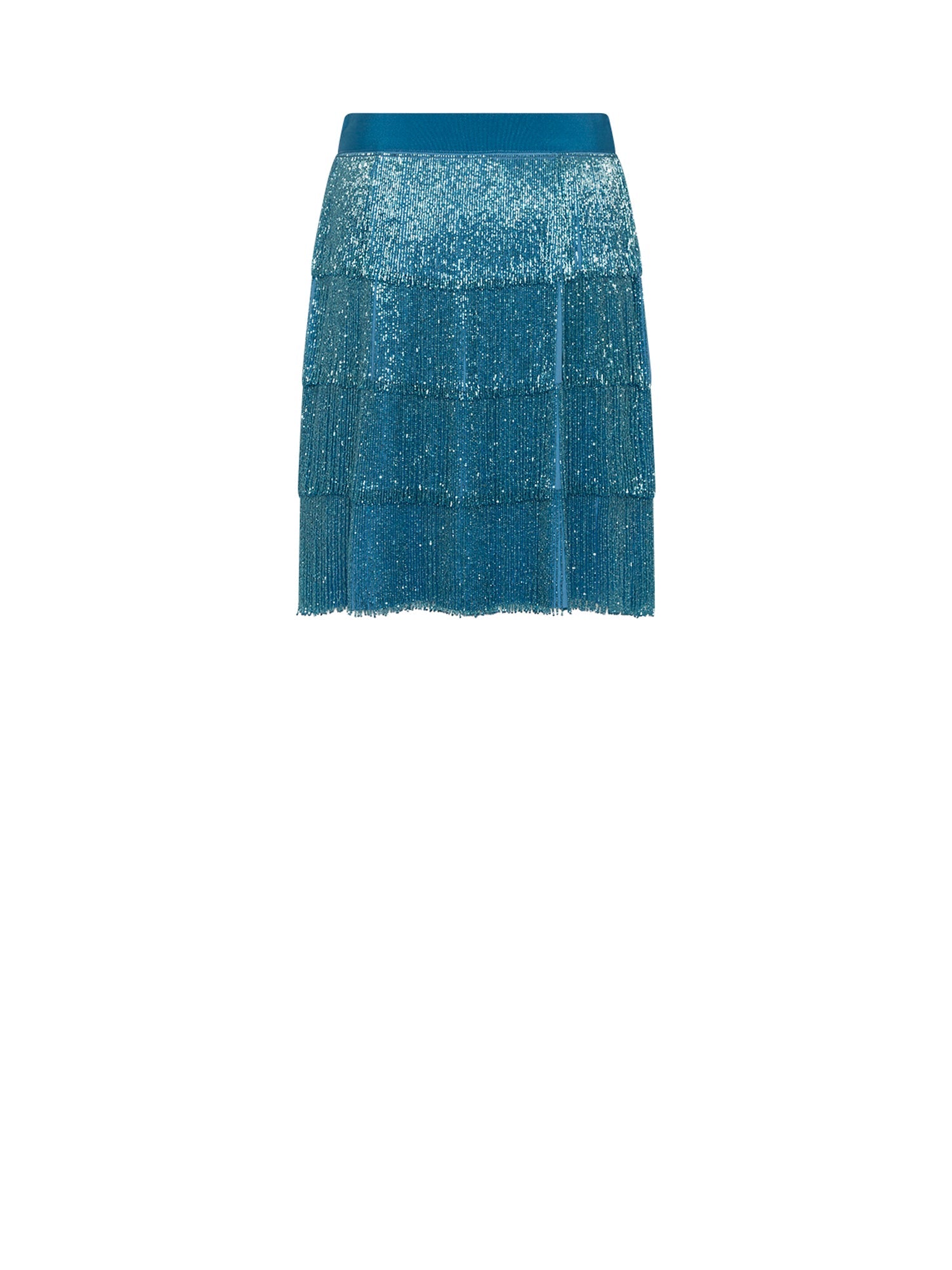 Jupe courte A.Ferretti à franges scintillantes - Bleu