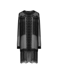 Robe mi-longue A.Ferretti jeu de transparence & sequins en soie  - Noir