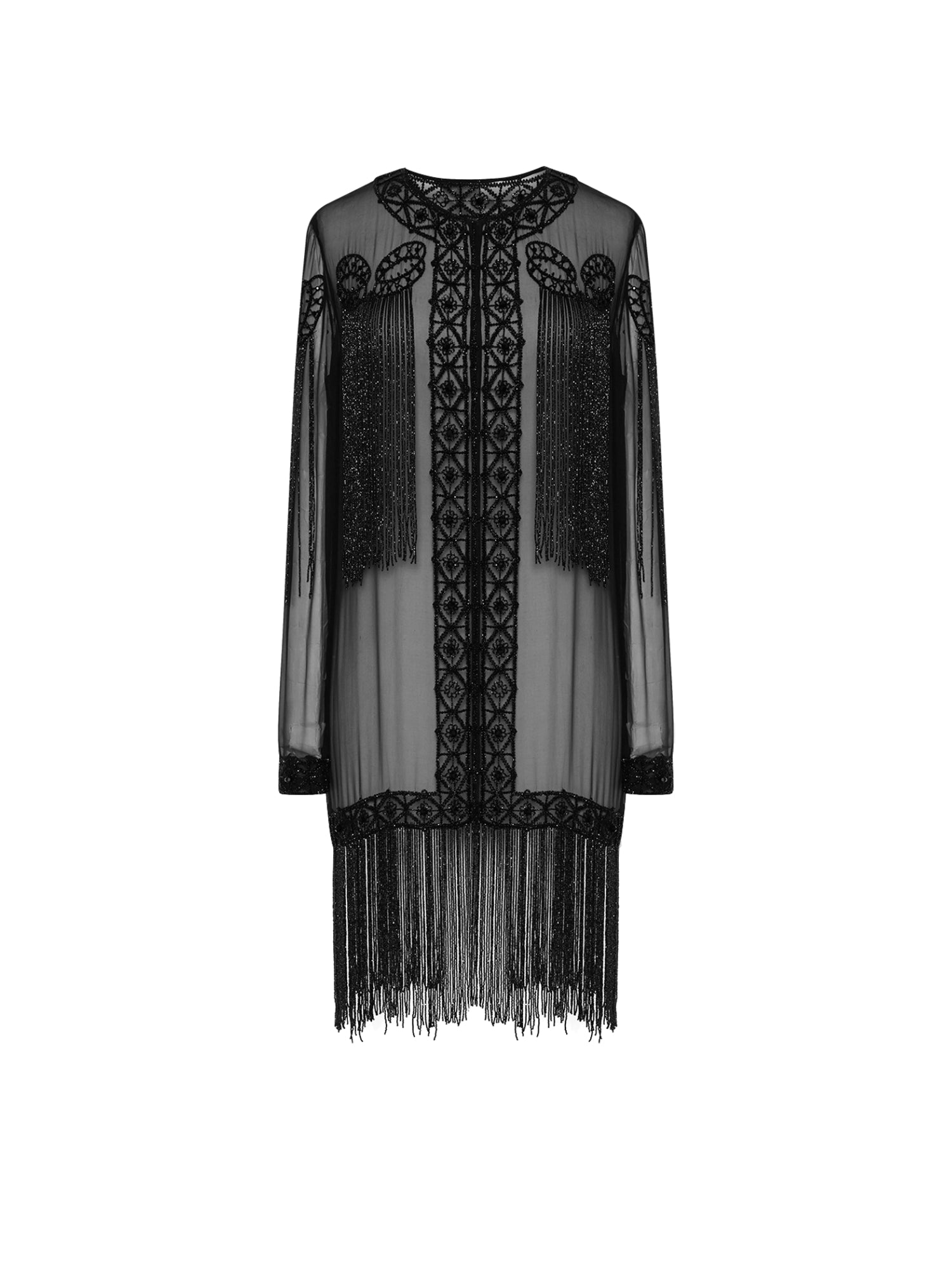 Robe mi-longue A.Ferretti jeu de transparence & sequins en soie  - Noir