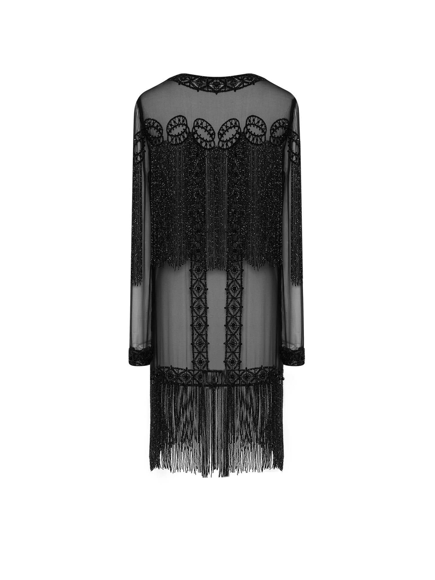 Robe mi-longue A.Ferretti jeu de transparence & sequins en soie  - Noir