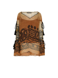 Blouse A.Ferretti détails pompons en soie  - Marron