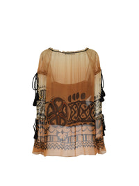 Blouse A.Ferretti détails pompons en soie  - Marron
