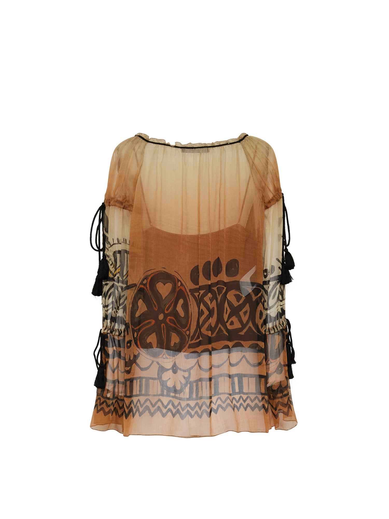 Blouse A.Ferretti détails pompons en soie  - Marron