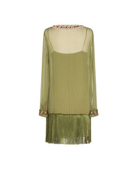 Robe courte A.Ferretti détails franges en soie  - Vert