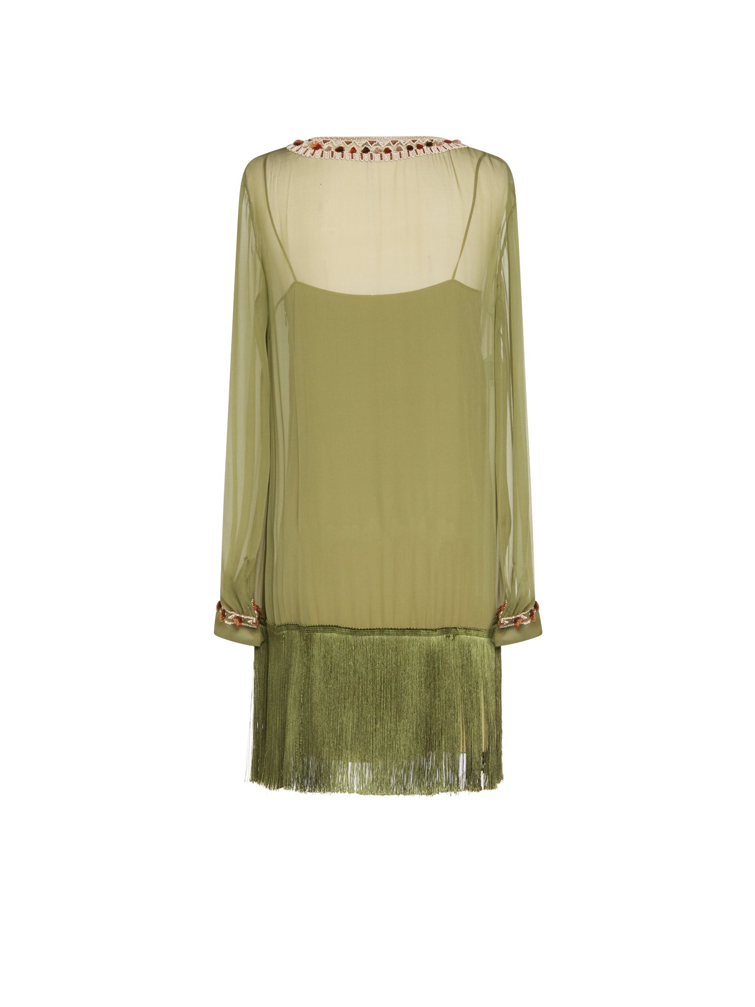 Robe courte A.Ferretti détails franges en soie  - Vert