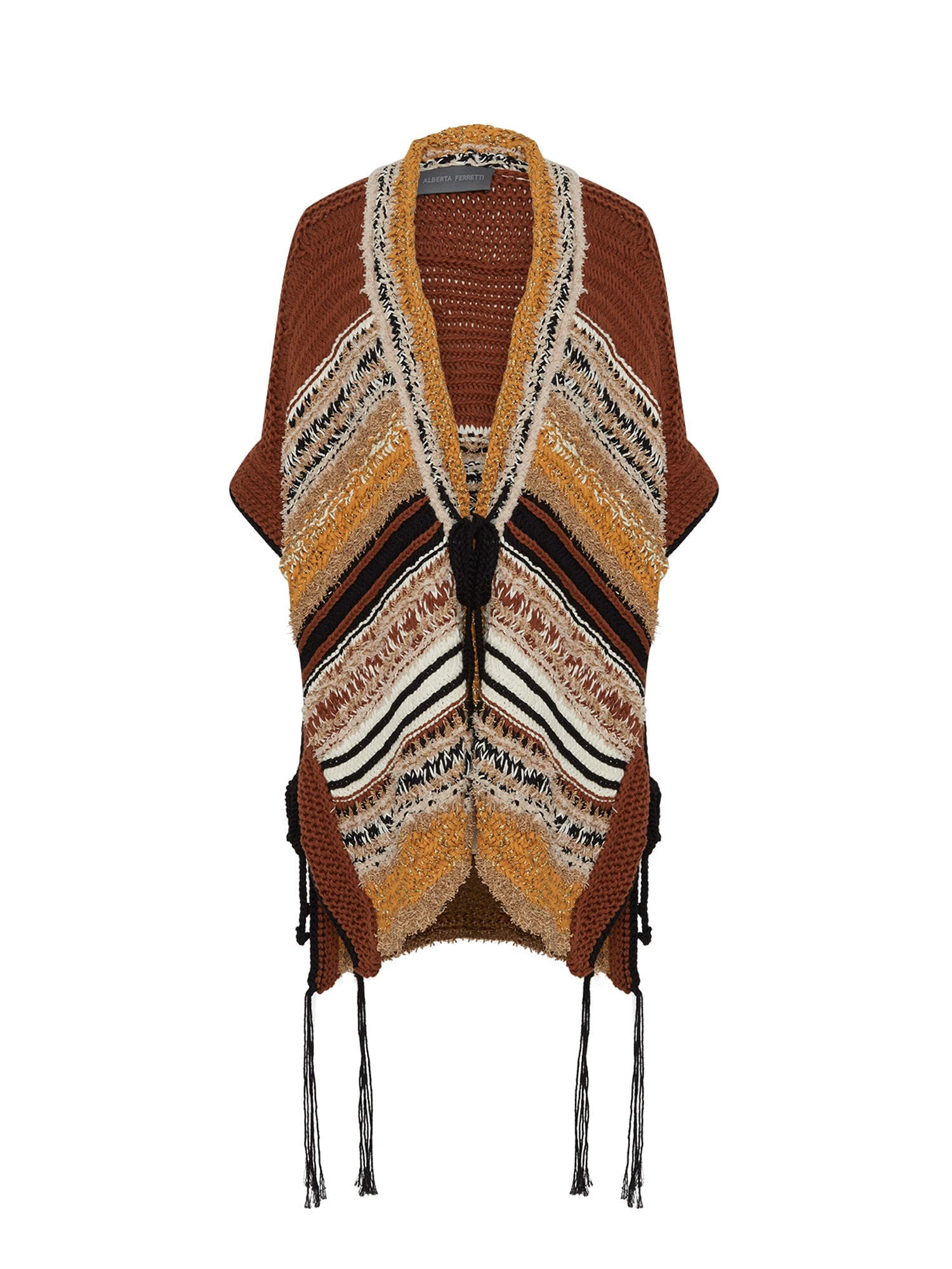 Cardigan poncho A.Ferretti en crochet - Marron