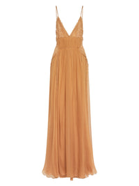 Robe longue A.Ferretti dos nu en soie  - Beige
