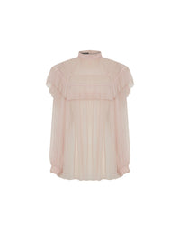 Blouse A.Ferretti plissée col cheminé en soie  - Rose