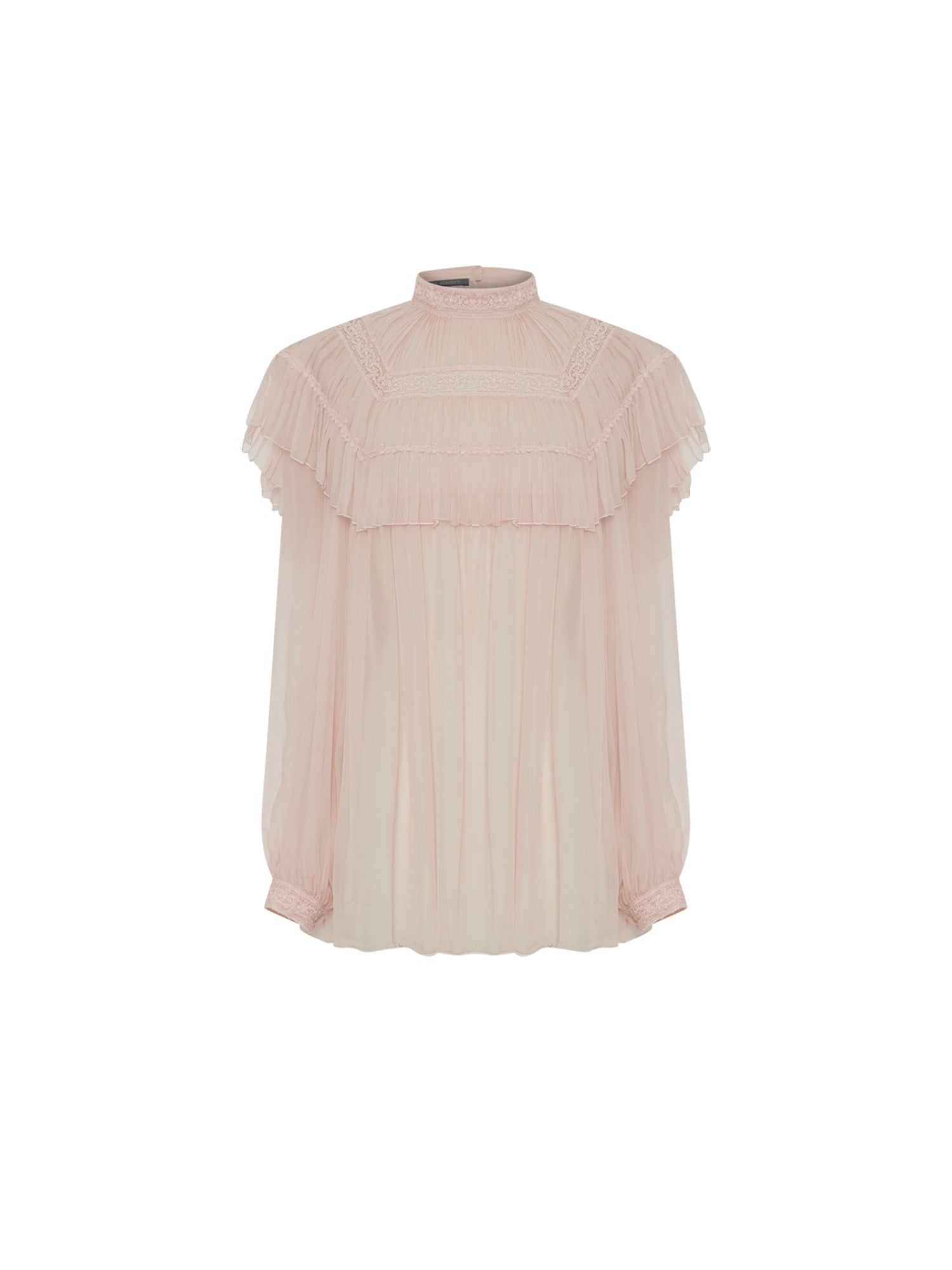 Blouse A.Ferretti plissée col cheminé en soie  - Rose