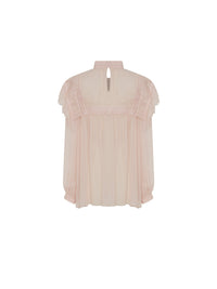 Blouse A.Ferretti plissée col cheminé en soie  - Rose