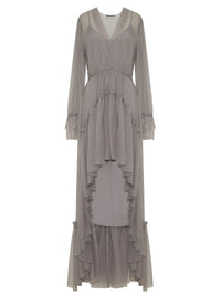 Robe longue A.Ferretti à volants en soie  - Gris