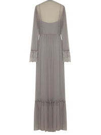 Robe longue A.Ferretti à volants en soie  - Gris