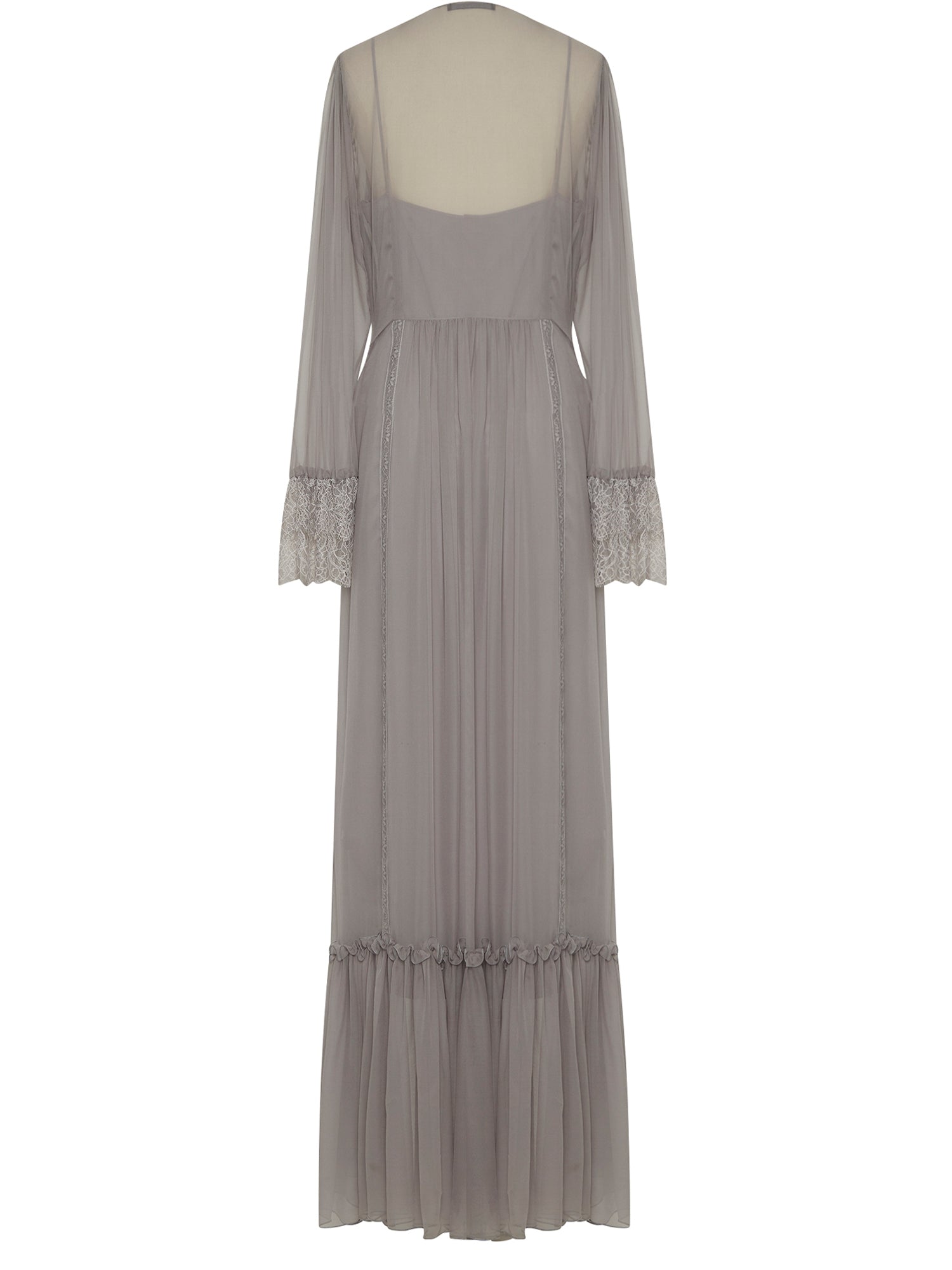 Robe longue A.Ferretti à volants en soie  - Gris