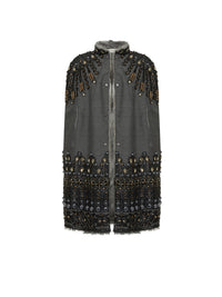 Cape longue A.Ferretti brodé doublure en fourrure - Gris