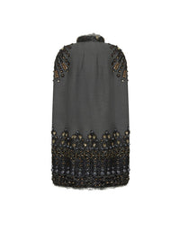 Cape longue A.Ferretti brodé doublure en fourrure - Gris