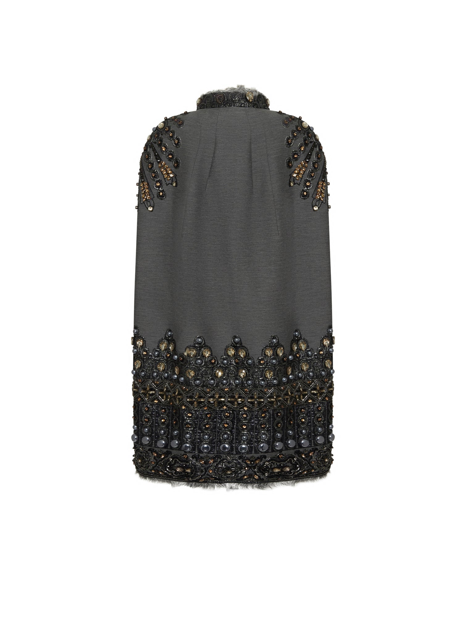 Cape longue A.Ferretti brodé doublure en fourrure - Gris