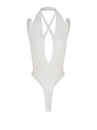 Body drapé croisé en jersey crêpe - Blanc