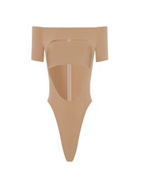 Body manches courtes à épaules dénudées  - Beige