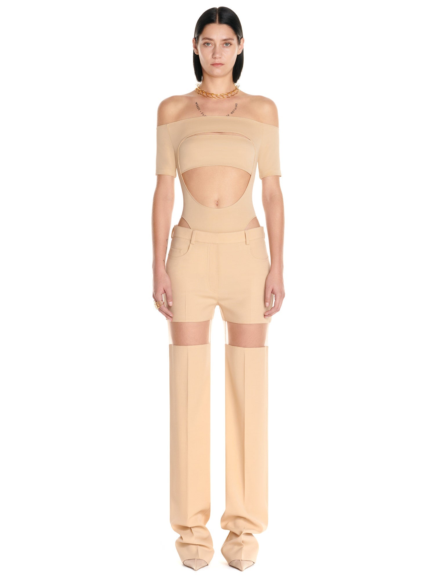 Body manches courtes à épaules dénudées  - Beige
