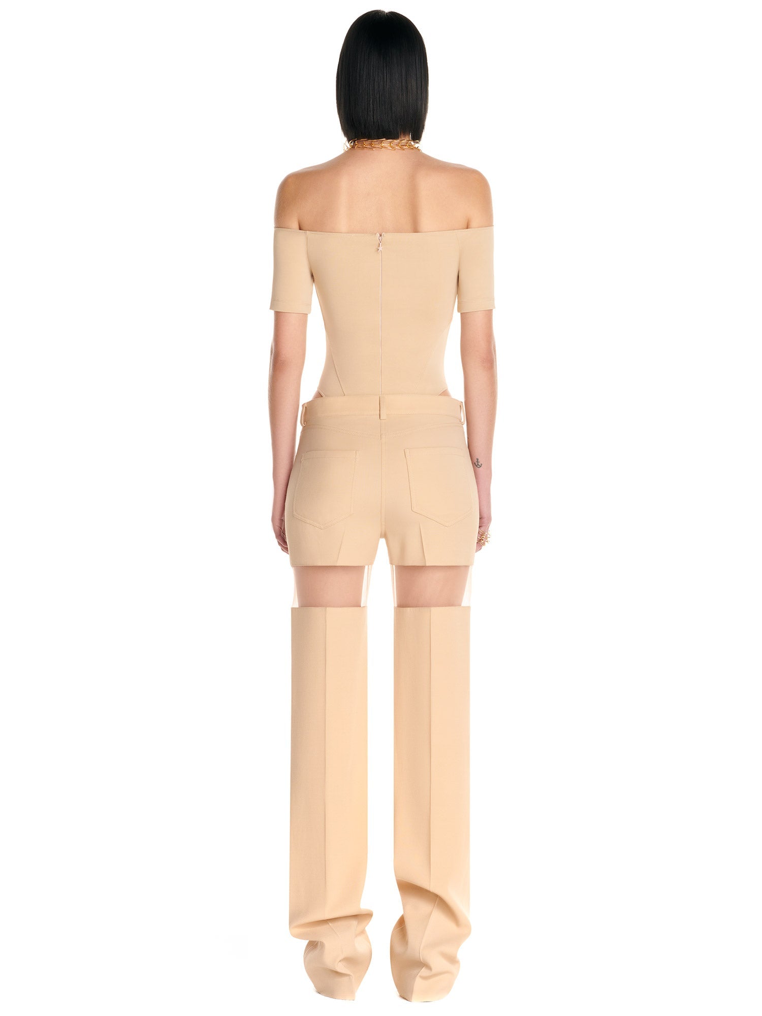 Body manches courtes à épaules dénudées  - Beige