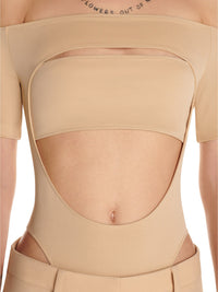 Body manches courtes à épaules dénudées  - Beige