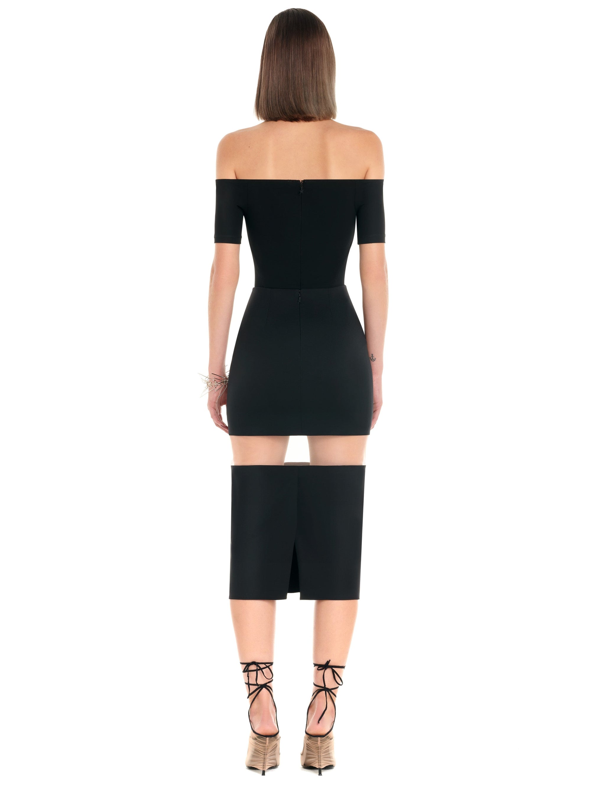 Jupe crayon illusion en laine - Black Nude